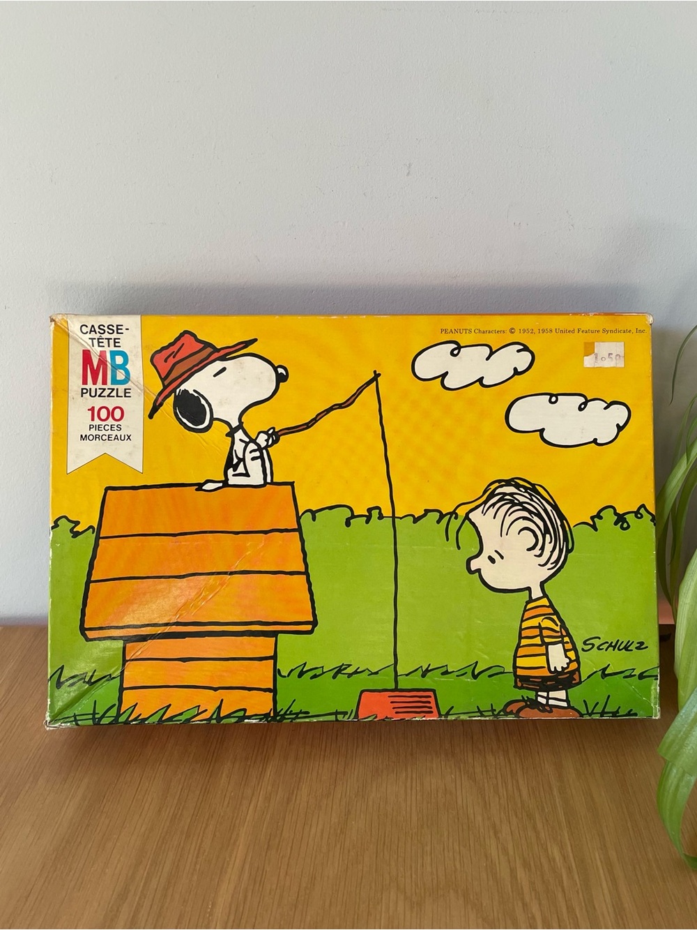 Vintage 1970s Peanuts Snoopy & Linus Fishing Jigsaw Puzzle MB 100 Pc Complete